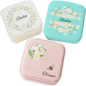 Custom Gift for Her-Personalized Jewelry Organizer and Storage,Mother of The Bride Jewelry Box with Mirror Gifts for Women,Maid of Honor Proposal Gifts with Flower Customized