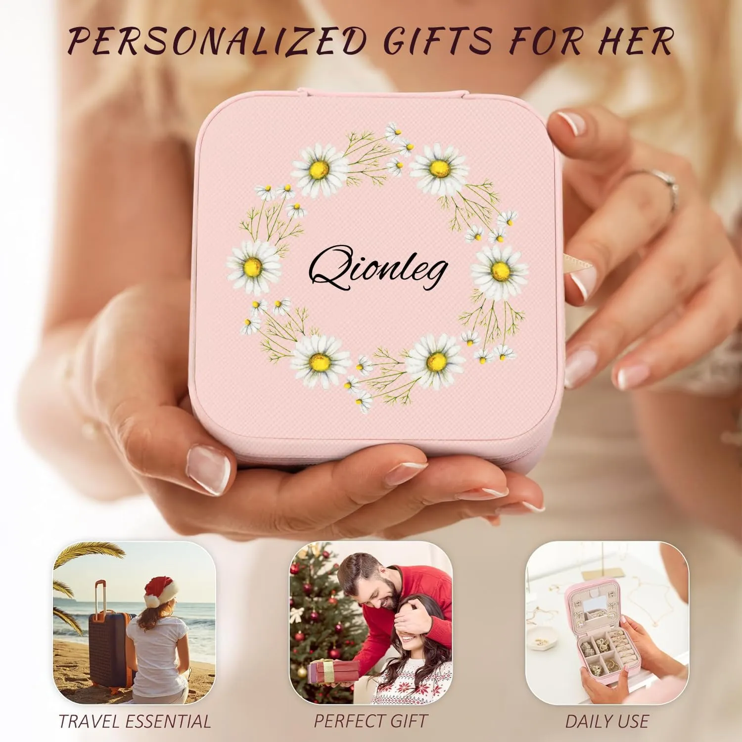Custom Gift for Her-Personalized Jewelry Organizer and Storage,Mother of The Bride Jewelry Box with Mirror Gifts for Women,Maid of Honor Proposal Gifts with Flower Customized