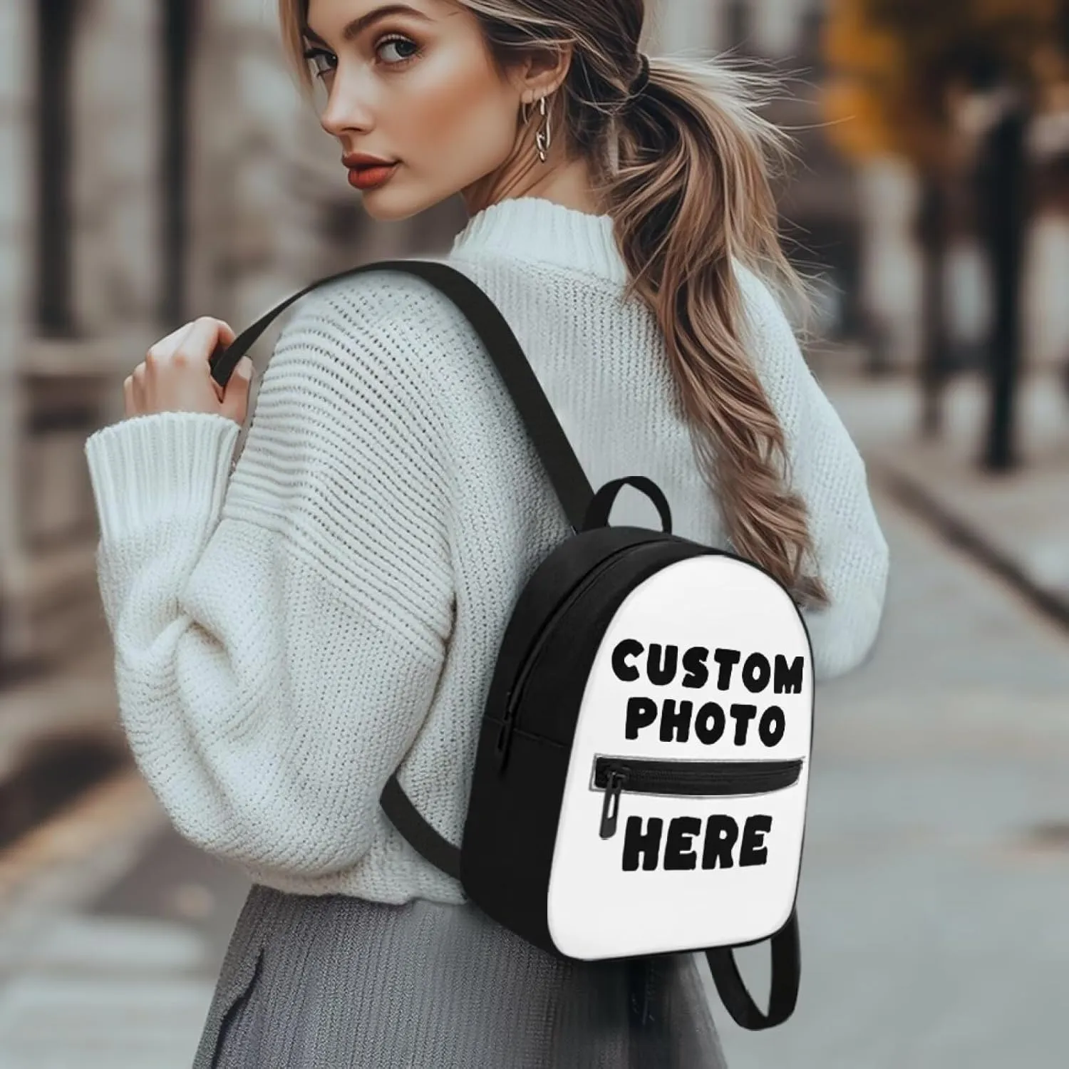 Custom Mini Backpack for Women Teen Girls Add Your Image Small Backpacks for Travel Fashion Cell Phone Backpack Shoulder Bag for Ladies Birthday Gift for Female