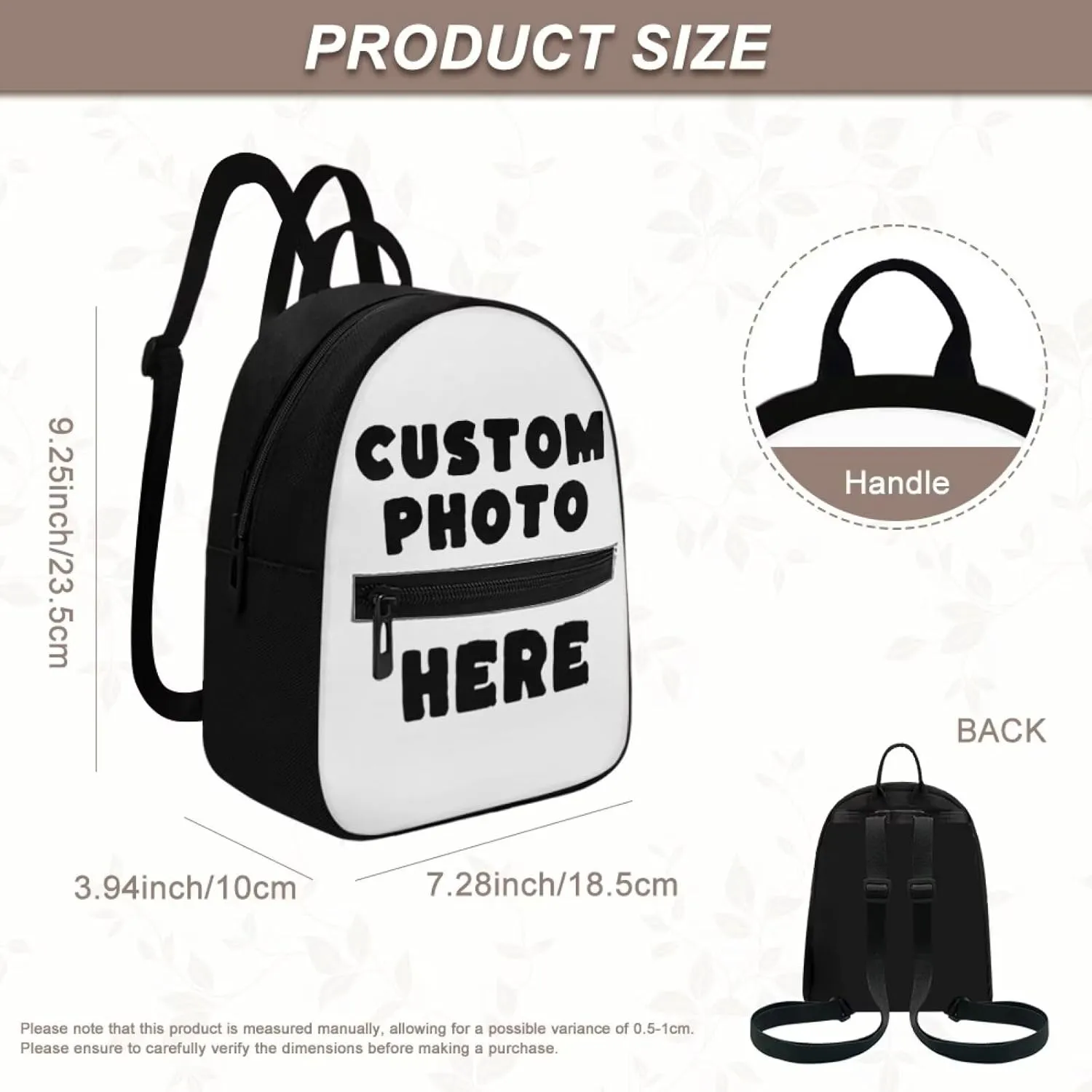 Custom Mini Backpack for Women Teen Girls Add Your Image Small Backpacks for Travel Fashion Cell Phone Backpack Shoulder Bag for Ladies Birthday Gift for Female