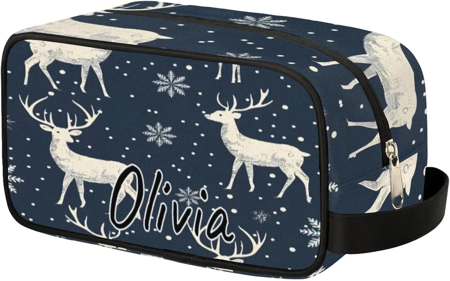 Custom Rustic Deer Makeup Bag with Name Personalized Waterproof Toiletry Bag Customized Misty Forest Cosmetic Bag for Women Men
