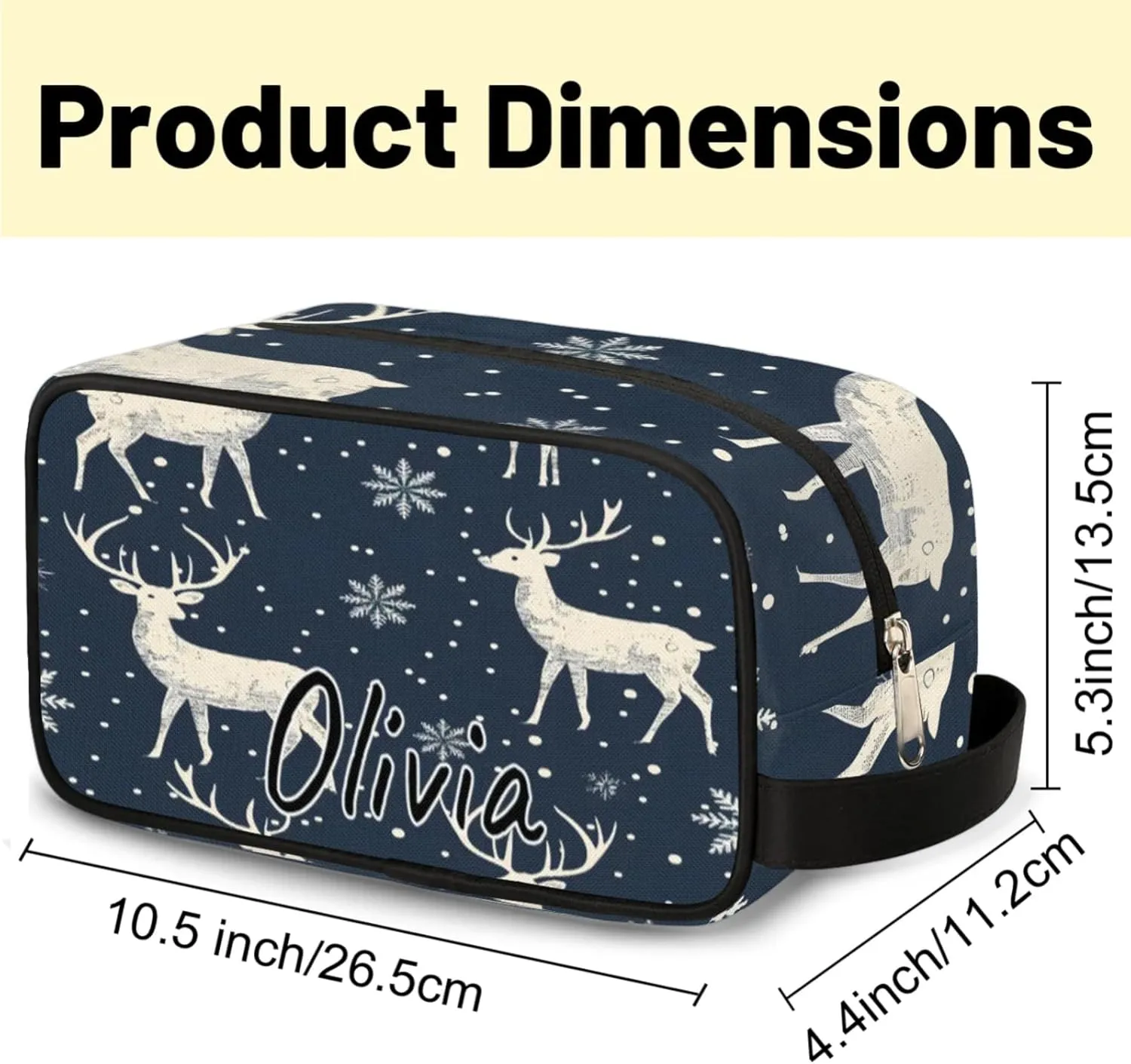 Custom Rustic Deer Makeup Bag with Name Personalized Waterproof Toiletry Bag Customized Misty Forest Cosmetic Bag for Women Men