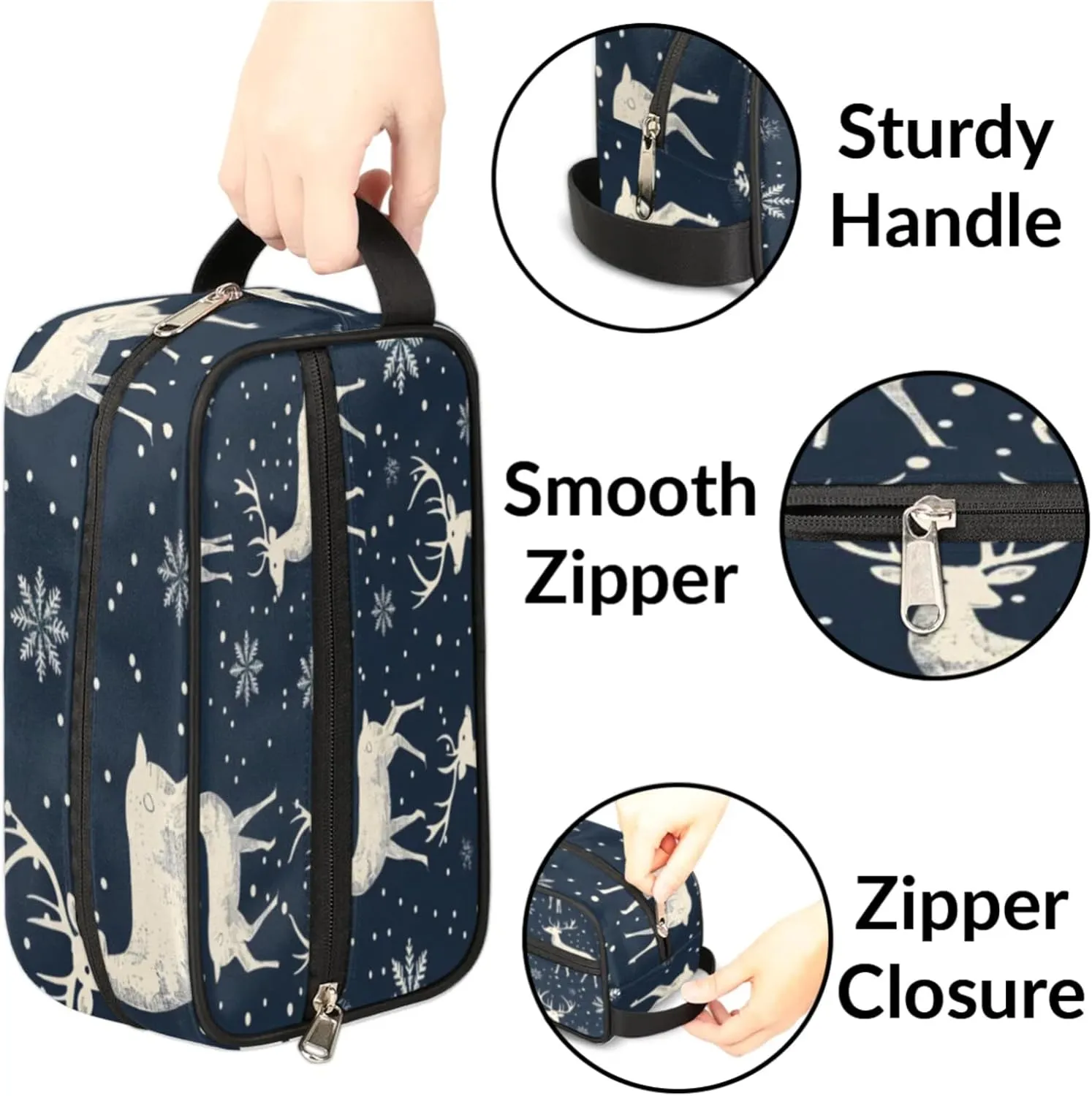 Custom Rustic Deer Makeup Bag with Name Personalized Waterproof Toiletry Bag Customized Misty Forest Cosmetic Bag for Women Men