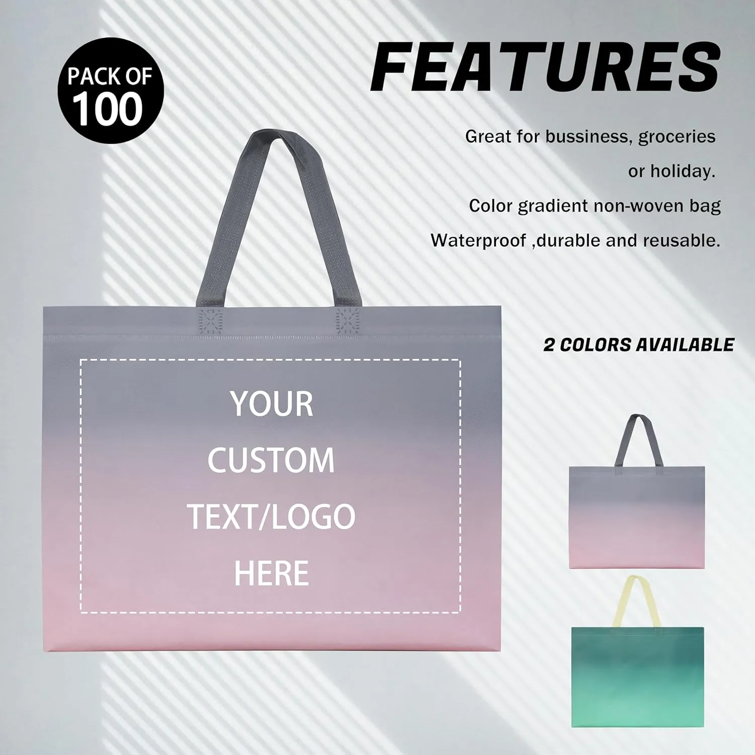 Custom Tote Bags，Personalized Non-Woven bag - Reusable Grocery Bags, Shopping Bags, Promotional Item, Logo,Recyclable