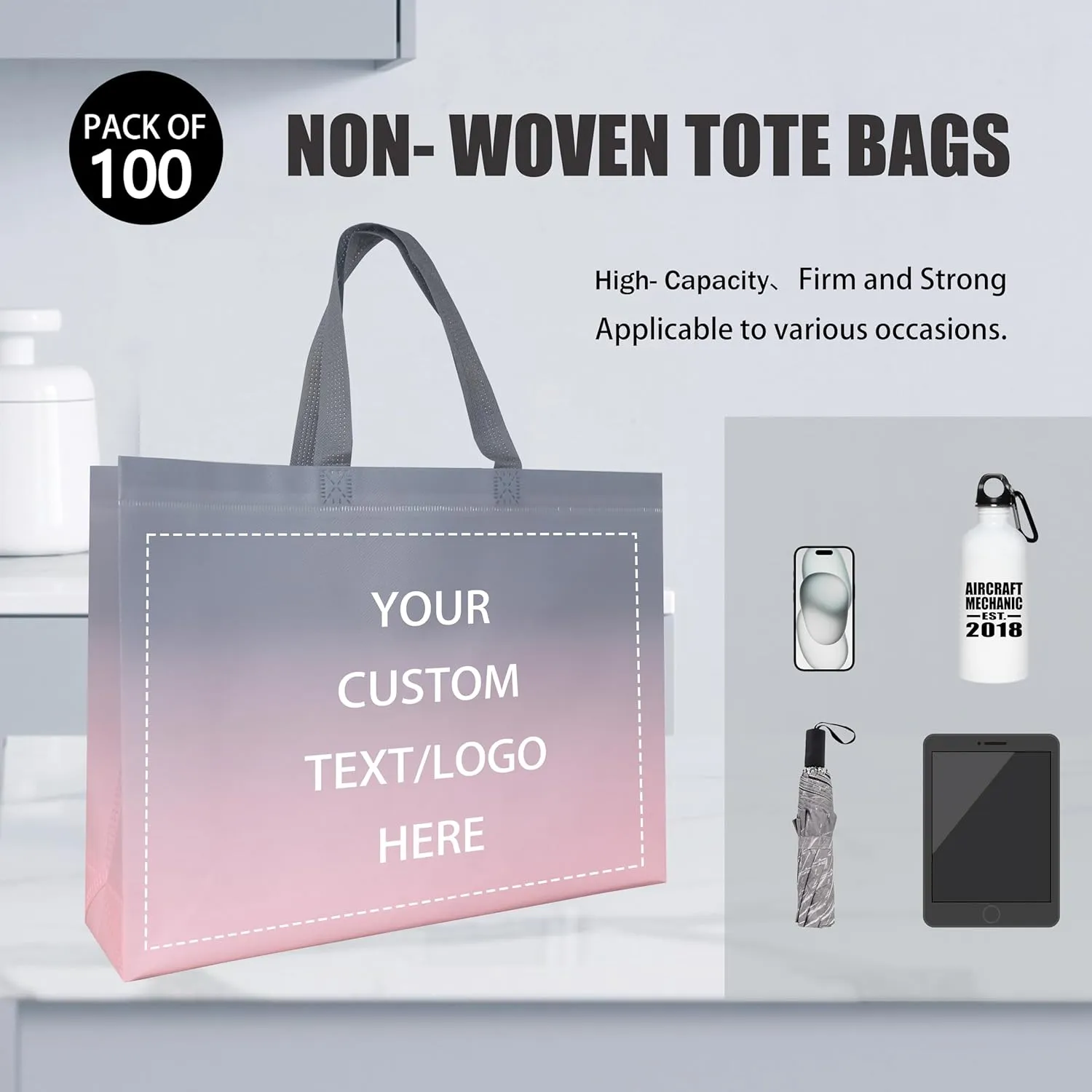 Custom Tote Bags，Personalized Non-Woven bag - Reusable Grocery Bags, Shopping Bags, Promotional Item, Logo,Recyclable