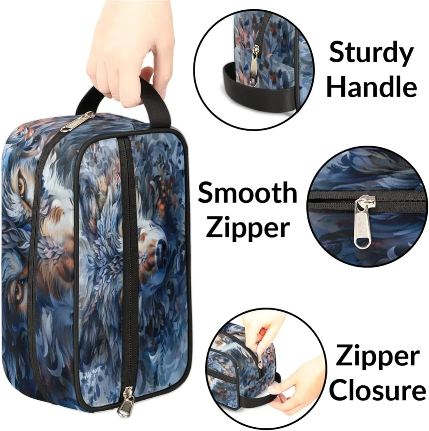 Custom Wolf Makeup Bag with Name Personalized Waterproof Toiletry Bag Customized Wildlife Animal Cosmetic Bag for Women Men