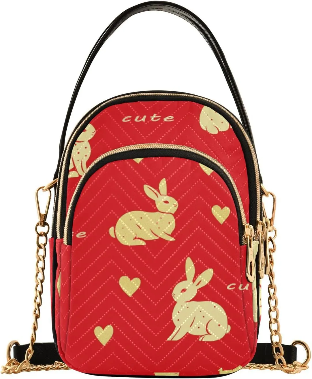Cute Animal Rabbit Valentine Cartoon Red Gold trendy purses for women crossbody bag with multi pockets handbag for women for traveling