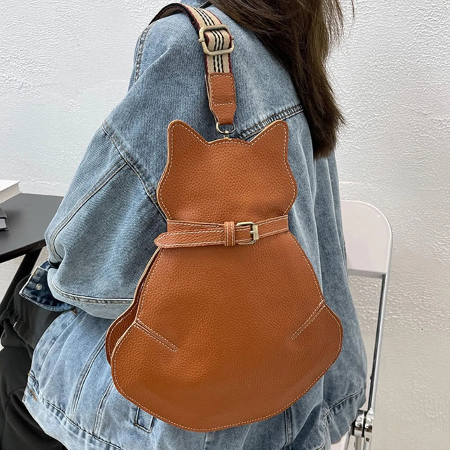 Cute Cat Bags New Personality One Shoulder Messenger Bags Fashion Chest Bag Geographic Messenger Bag (Brown, One Size)