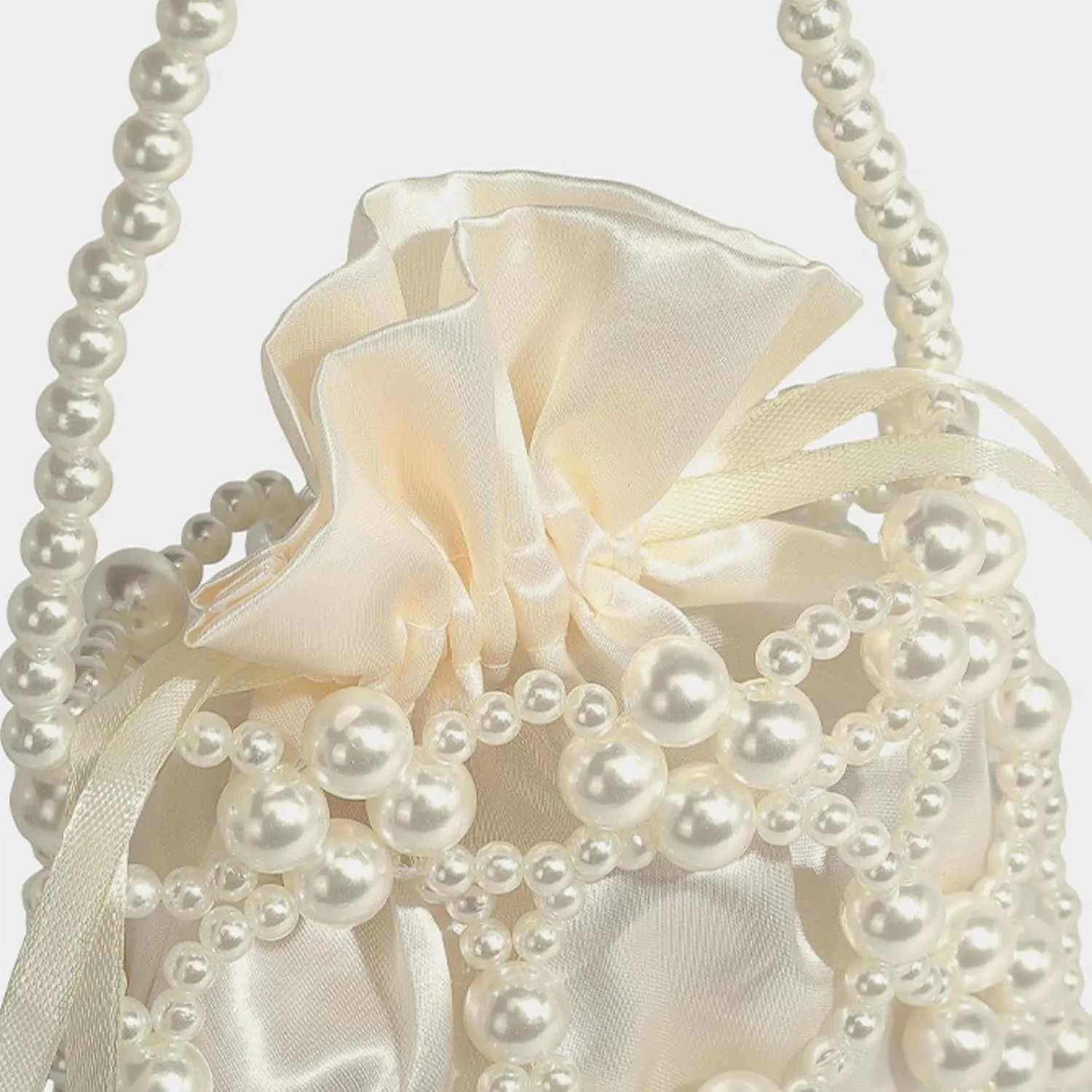 Cute Crossbody Bag Pearl Purse, Fashion Sling Handmade Pearl Beaded y2k Handbags Chic Ladies Hobo Beaded Shoulder Bag (Cream)