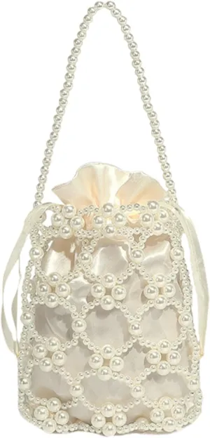Cute Crossbody Bag Pearl Purse, Fashion Sling Handmade Pearl Beaded y2k Handbags Chic Ladies Hobo Beaded Shoulder Bag (Cream)