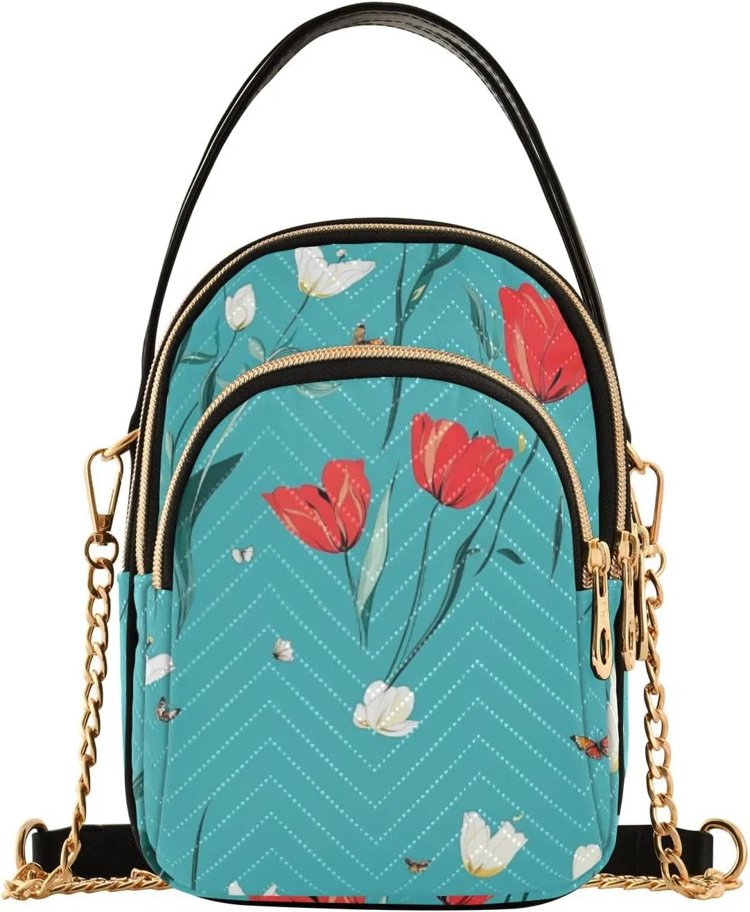 Cute flower Teal Flower trendy small crossbody purse with multi pockets handbag for women for birthday gifts
