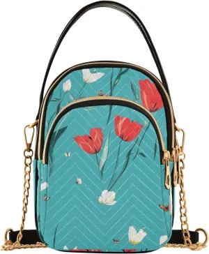 Cute flower Teal Flower trendy small crossbody purse with multi pockets handbag for women for birthday gifts