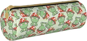 Cute Frog Red Mushroom Leather Pencil Case Zipper Pen Makeup Cosmetic Holder Pouch Stationery Bag For School, Work, Office