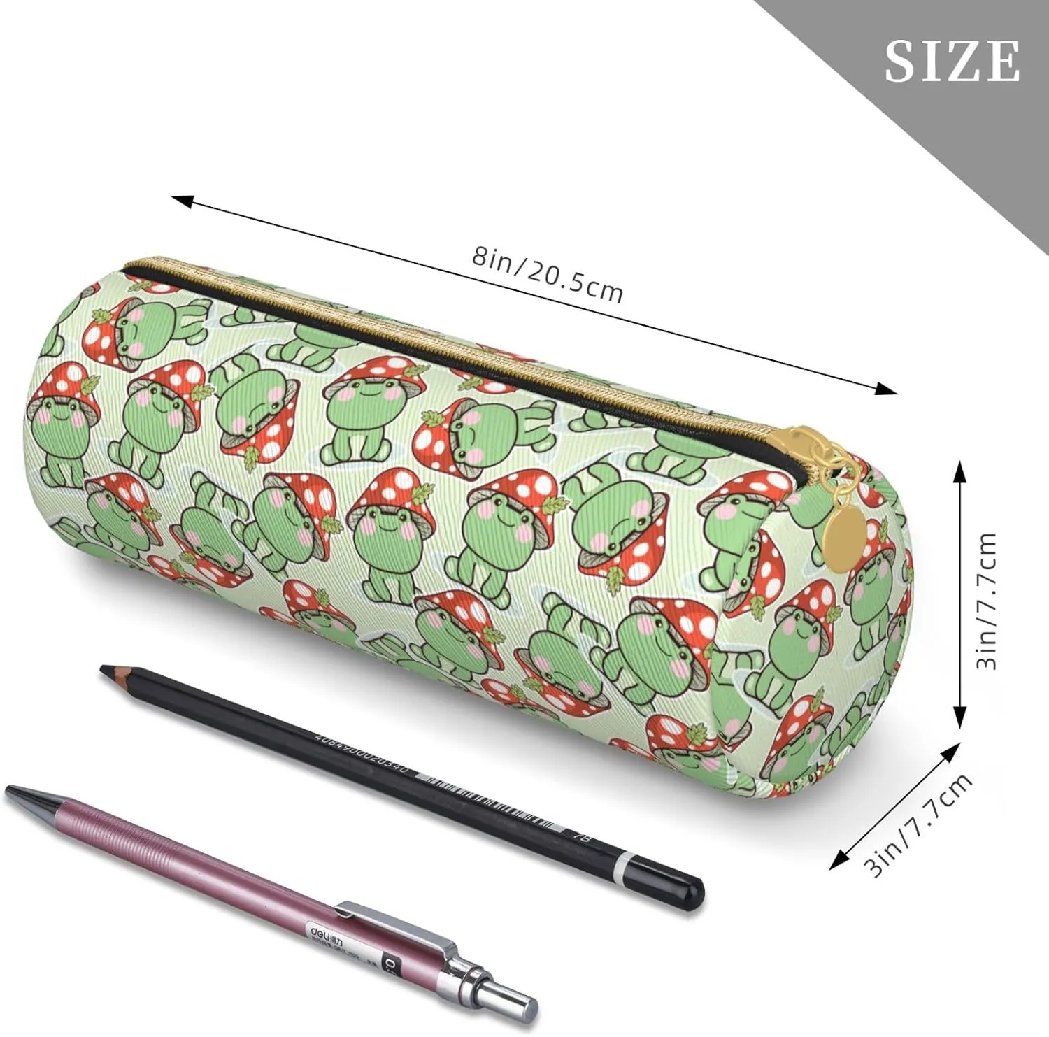 Cute Frog Red Mushroom Leather Pencil Case Zipper Pen Makeup Cosmetic Holder Pouch Stationery Bag For School, Work, Office