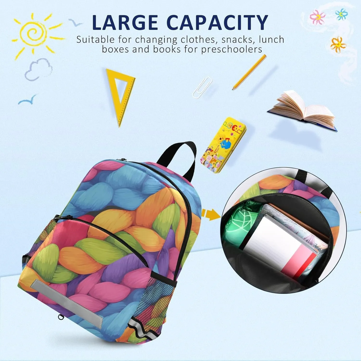 Cute Kids Backpack for Boys and Girls Realistic Knitted Illustration Rainbow Texture Cute Travel Outdoor Daypack Bookbag