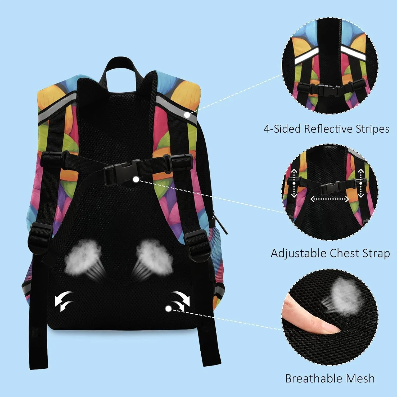 Cute Kids Backpack for Boys and Girls Realistic Knitted Illustration Rainbow Texture Cute Travel Outdoor Daypack Bookbag