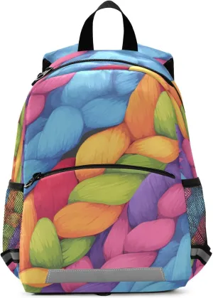 Cute Kids Backpack for Boys and Girls Realistic Knitted Illustration Rainbow Texture Cute Travel Outdoor Daypack Bookbag