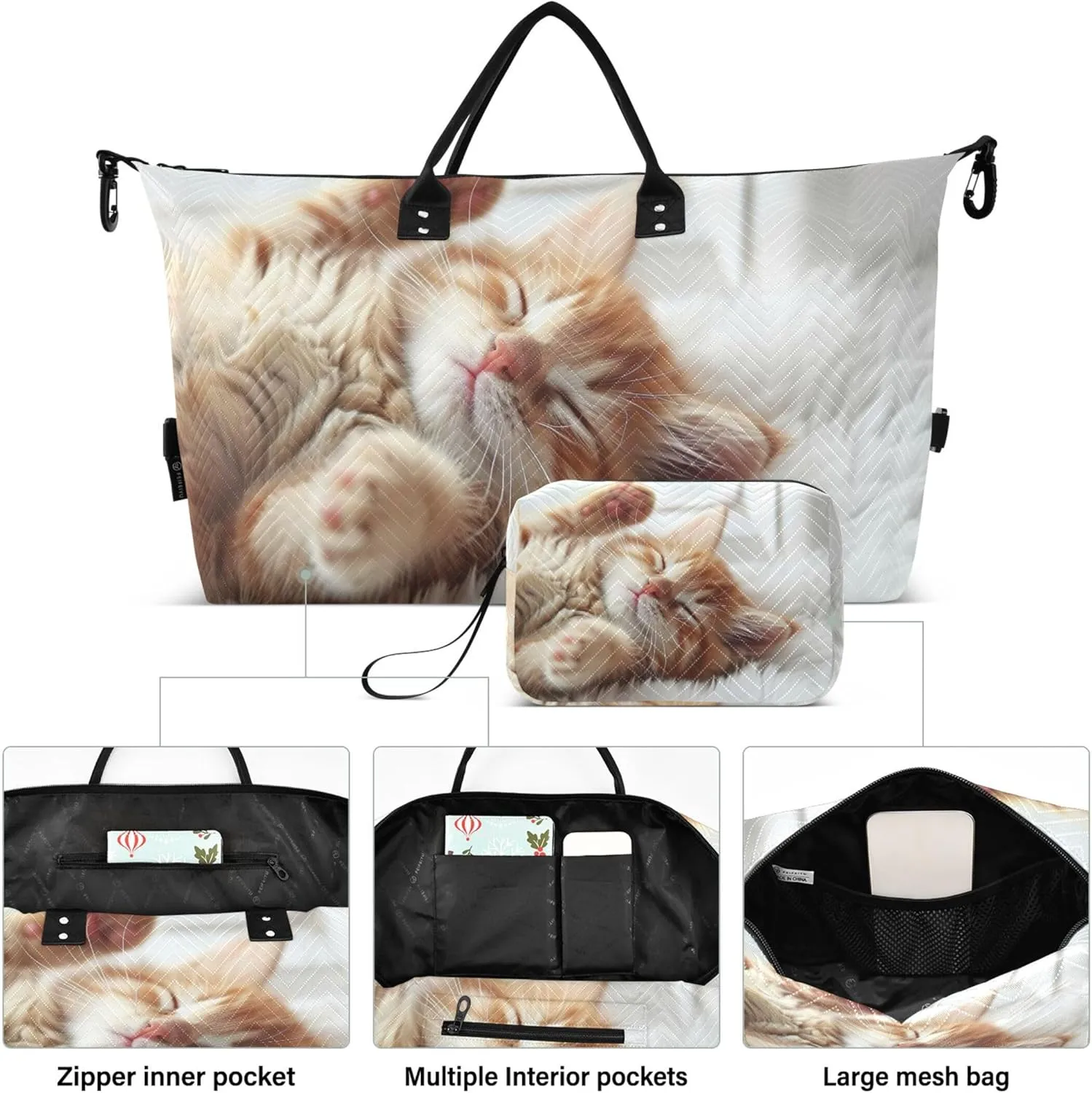 Cute Orange Kitten Cat Travel Duffel Bags Toiletry Bag Set of 2, Print Women Tote Gym Bag Carry on Bag