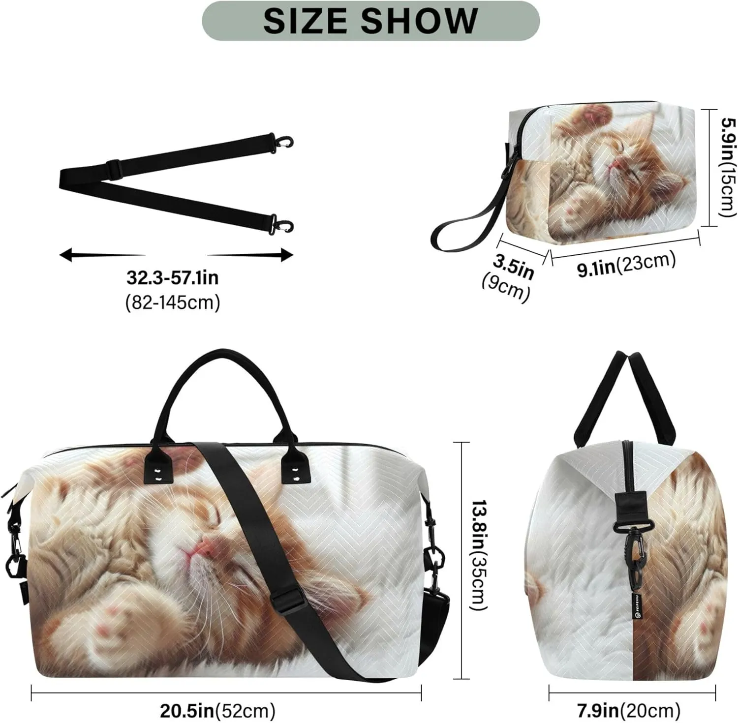 Cute Orange Kitten Cat Travel Duffel Bags Toiletry Bag Set of 2, Print Women Tote Gym Bag Carry on Bag