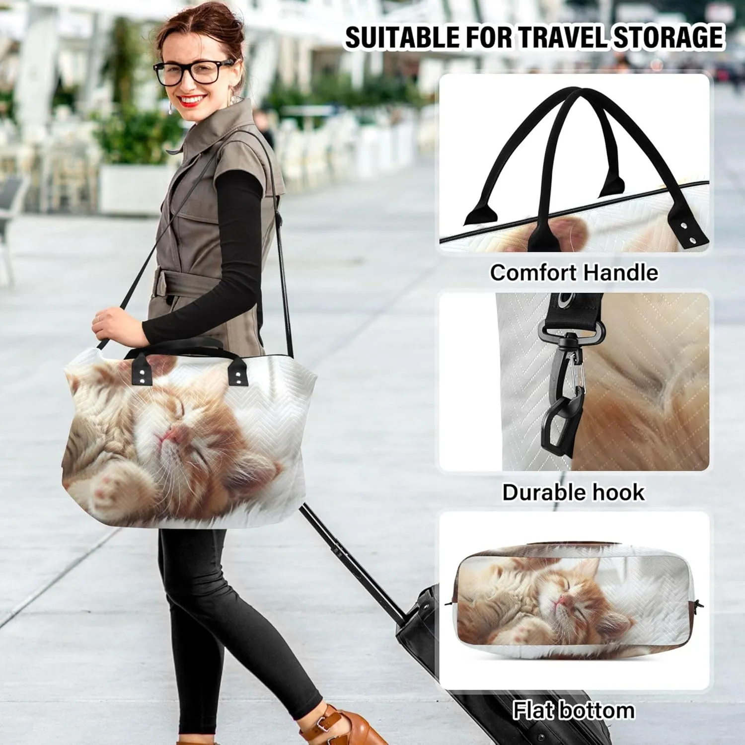 Cute Orange Kitten Cat Travel Duffel Bags Toiletry Bag Set of 2, Print Women Tote Gym Bag Carry on Bag