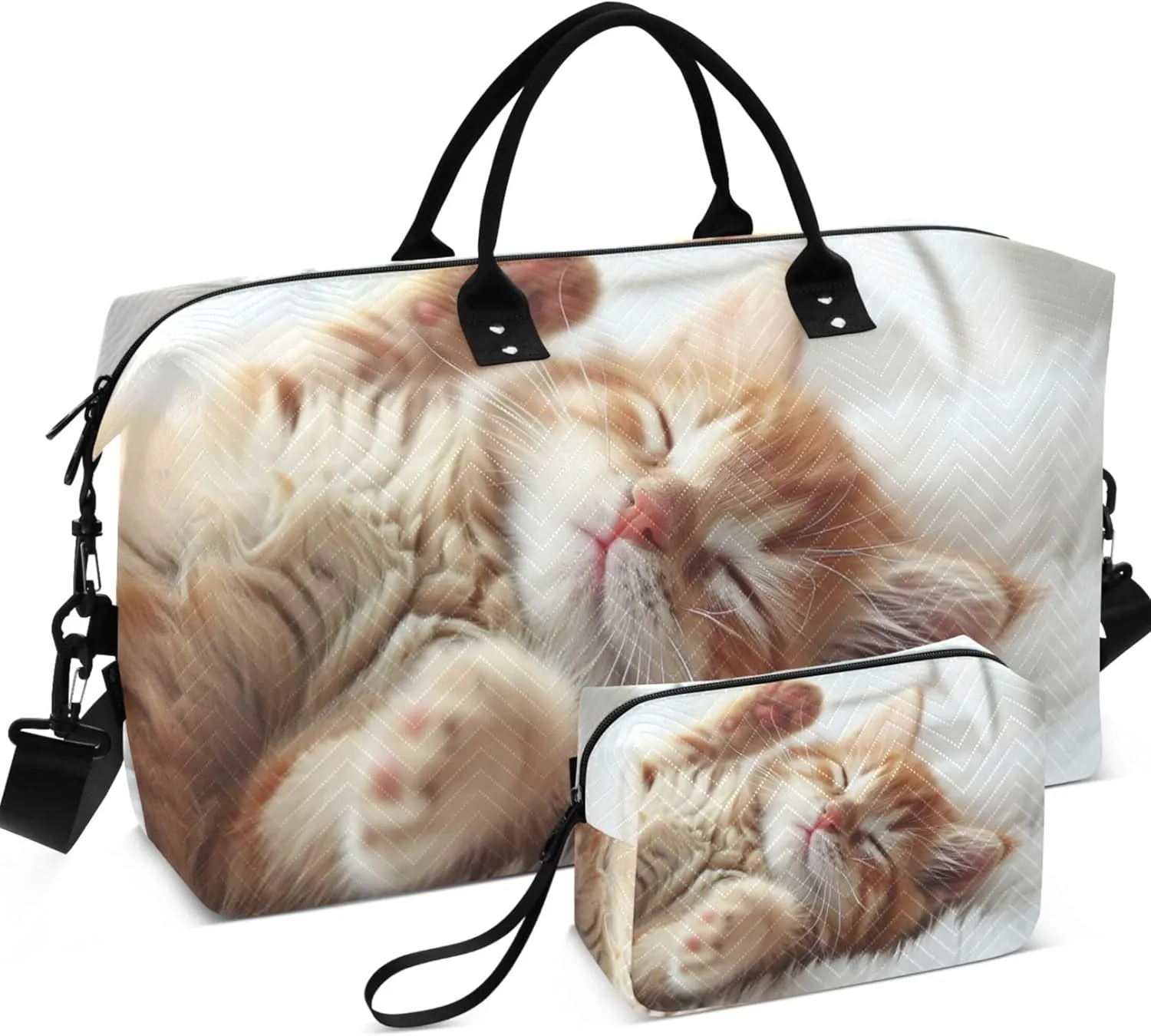 Cute Orange Kitten Cat Travel Duffel Bags Toiletry Bag Set of 2, Print Women Tote Gym Bag Carry on Bag