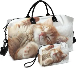 Cute Orange Kitten Cat Travel Duffel Bags Toiletry Bag Set of 2, Print Women Tote Gym Bag Carry on Bag