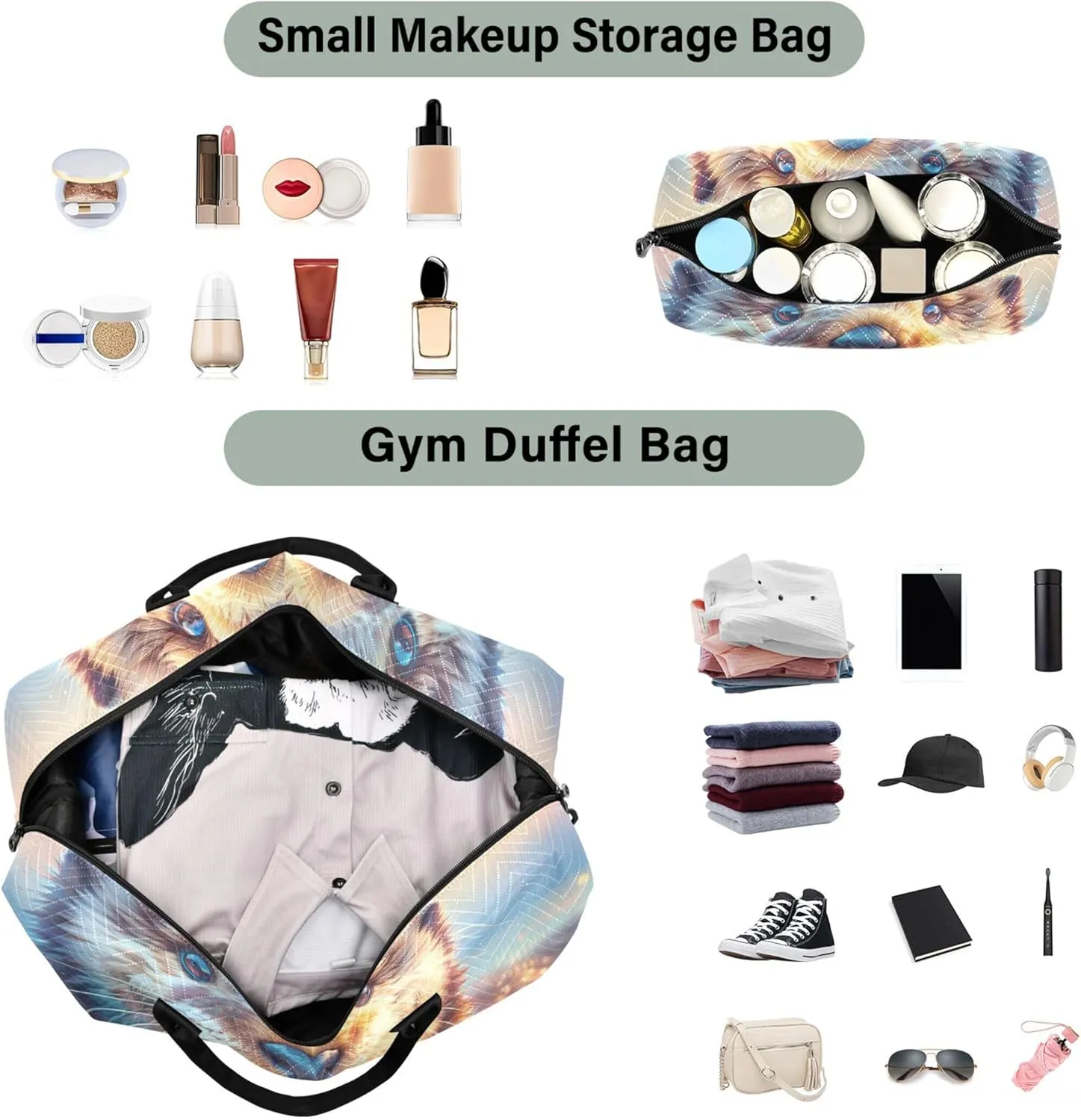 Cute Sea Otter Animal Print Travel Duffle Bags Makeup Bag Set of 2, Modern Womens Gym Duffle Bag Carry on Bag