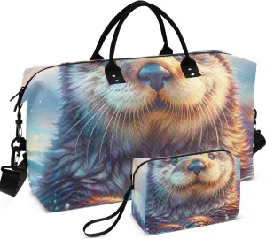 Cute Sea Otter Animal Print Travel Duffle Bags Makeup Bag Set of 2, Modern Womens Gym Duffle Bag Carry on Bag