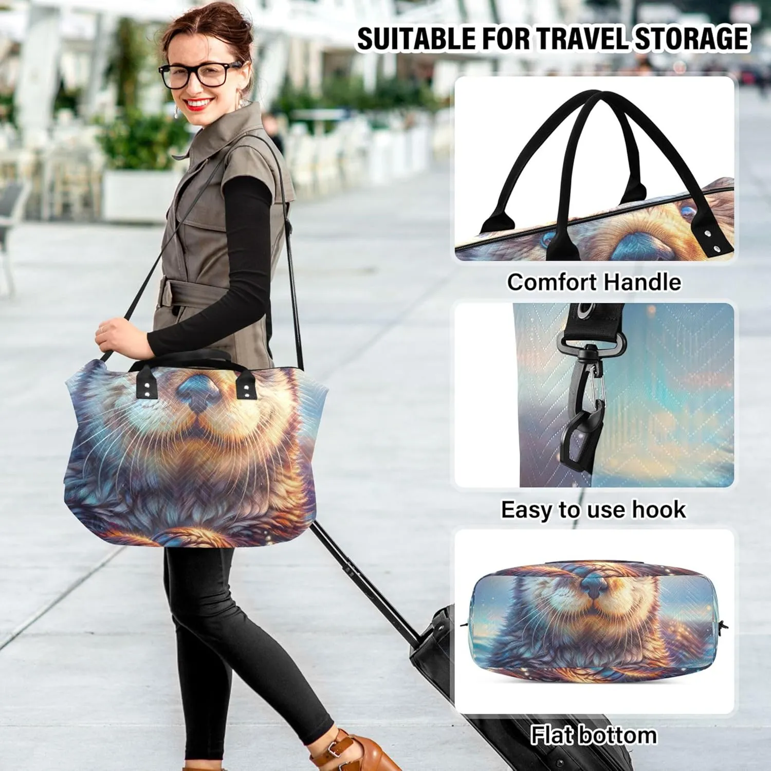 Cute Sea Otter Animal Print Travel Duffle Bags Makeup Bag Set of 2, Modern Womens Gym Duffle Bag Carry on Bag