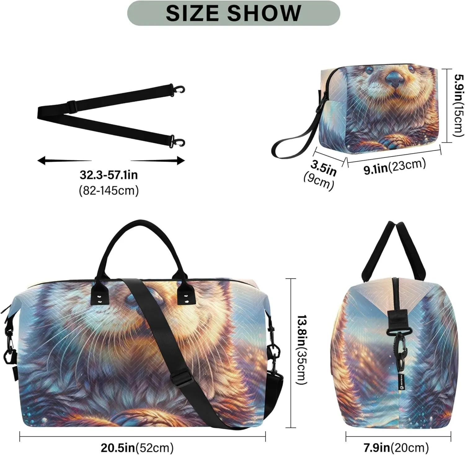 Cute Sea Otter Animal Print Travel Duffle Bags Makeup Bag Set of 2, Modern Womens Gym Duffle Bag Carry on Bag