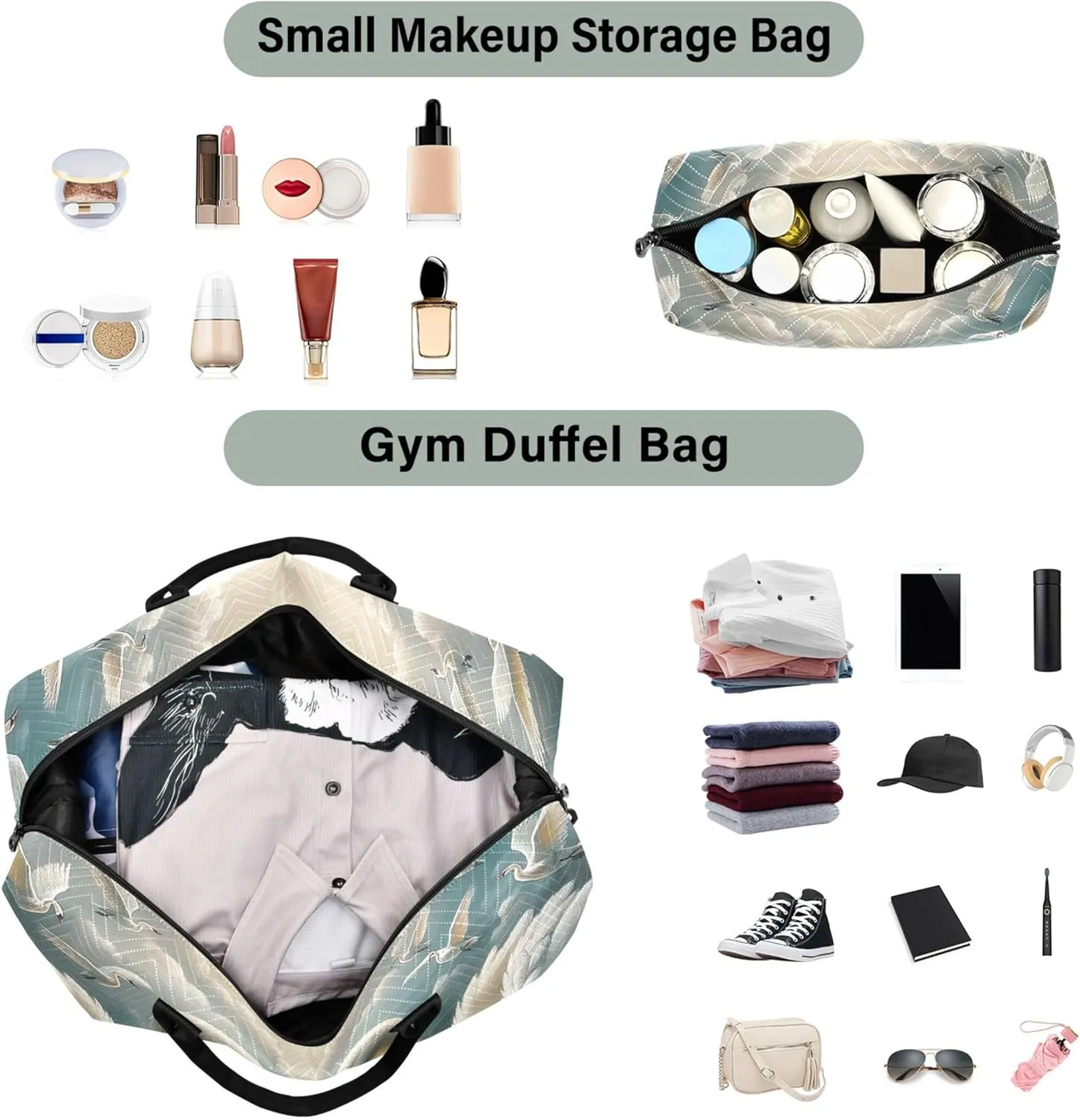 Cute Swans Love Valentines Duffle Travel Bag Toiletry Bag Set of 2, Print Women Luggage Set of 2 Carry on Bag