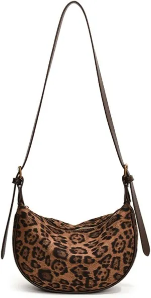 CUTEGAL Suede Bags for Women Leopard Bag Shoulder Bag Slouchy Bag Brown Suede Handbag Crescent Bag Leopard Tote Bag