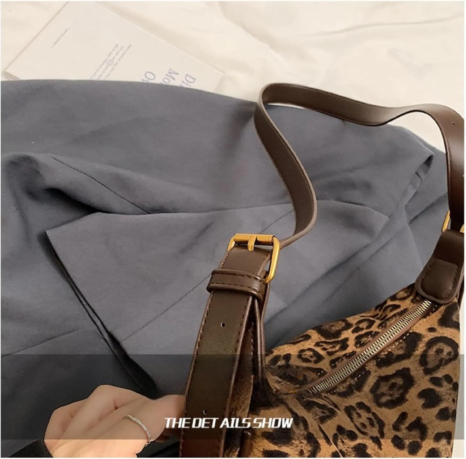CUTEGAL Suede Bags for Women Leopard Bag Shoulder Bag Slouchy Bag Brown Suede Handbag Crescent Bag Leopard Tote Bag