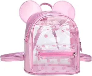 Cutest Toddler Polkadot Bow Mouse Ears Bag Mini Clear Fashion Shoulder Backpack for Teen Toddler Little Girls (clear)