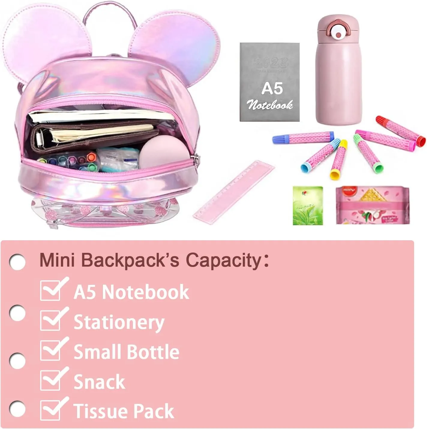 Cutest Toddler Polkadot Bow Mouse Ears Bag Mini Clear Fashion Shoulder Backpack for Teen Toddler Little Girls (clear)