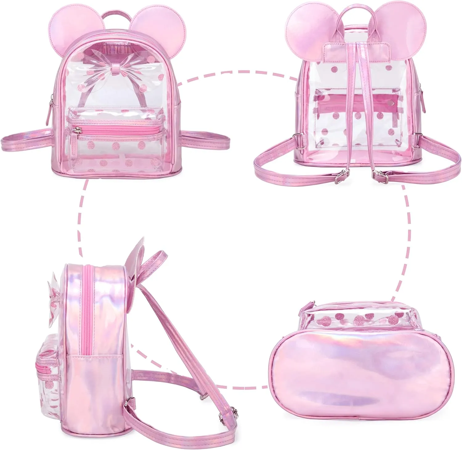 Cutest Toddler Polkadot Bow Mouse Ears Bag Mini Clear Fashion Shoulder Backpack for Teen Toddler Little Girls (clear)
