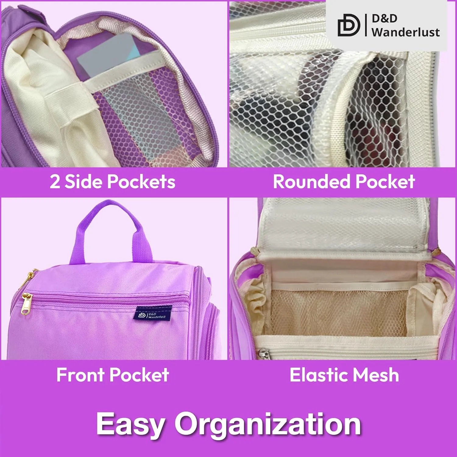 D&D Hanging Travel Toiletry Bag for Men and Women – Large Cosmetics, Makeup and Toiletries Organizer Kit with 10 Compartments, YKK Zippers, XXL Metal Swivel Hook, Water-Resistant Nylon