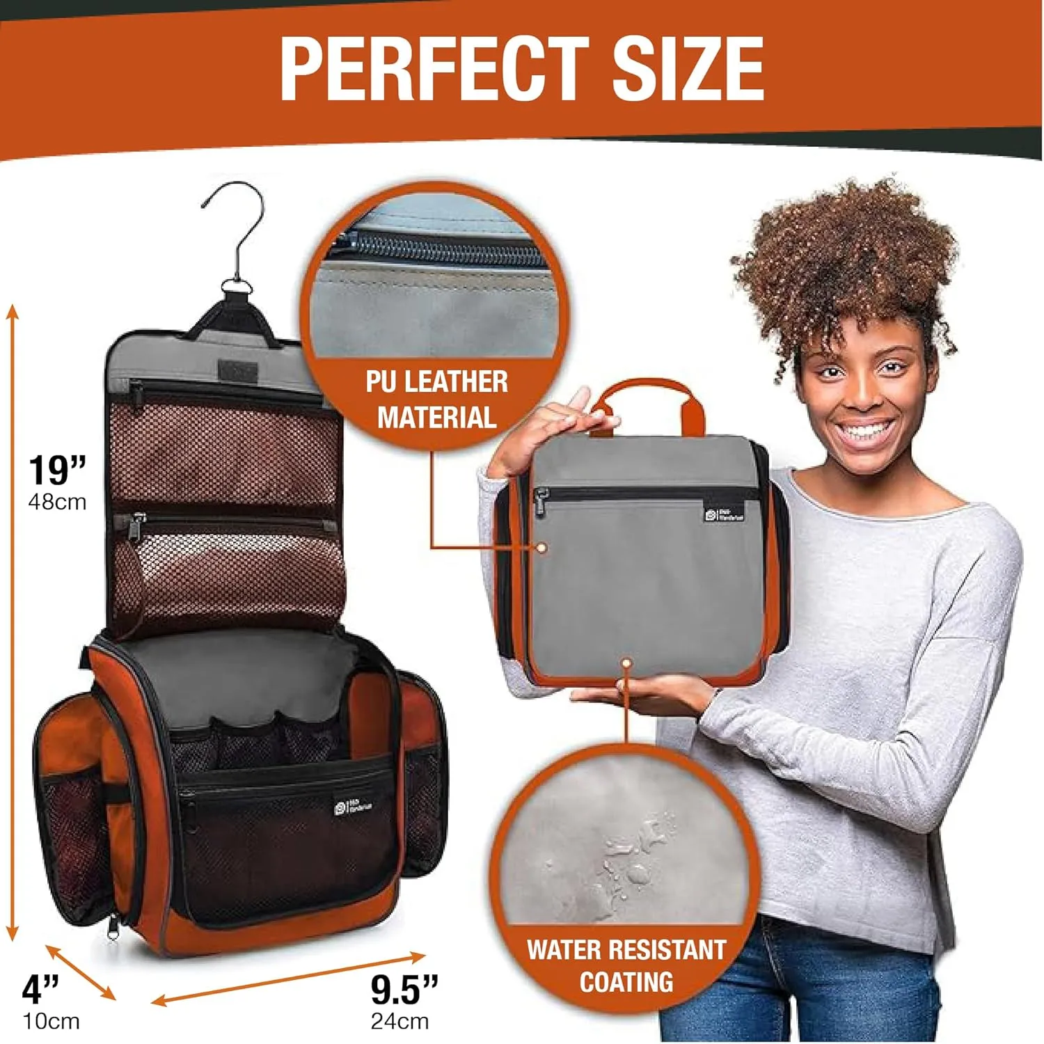 D&D Hanging Travel Toiletry Bag for Men and Women – Large Cosmetics, Makeup and Toiletries Organizer Kit with 10 Compartments, YKK Zippers, XXL Metal Swivel Hook, Water-Resistant Nylon