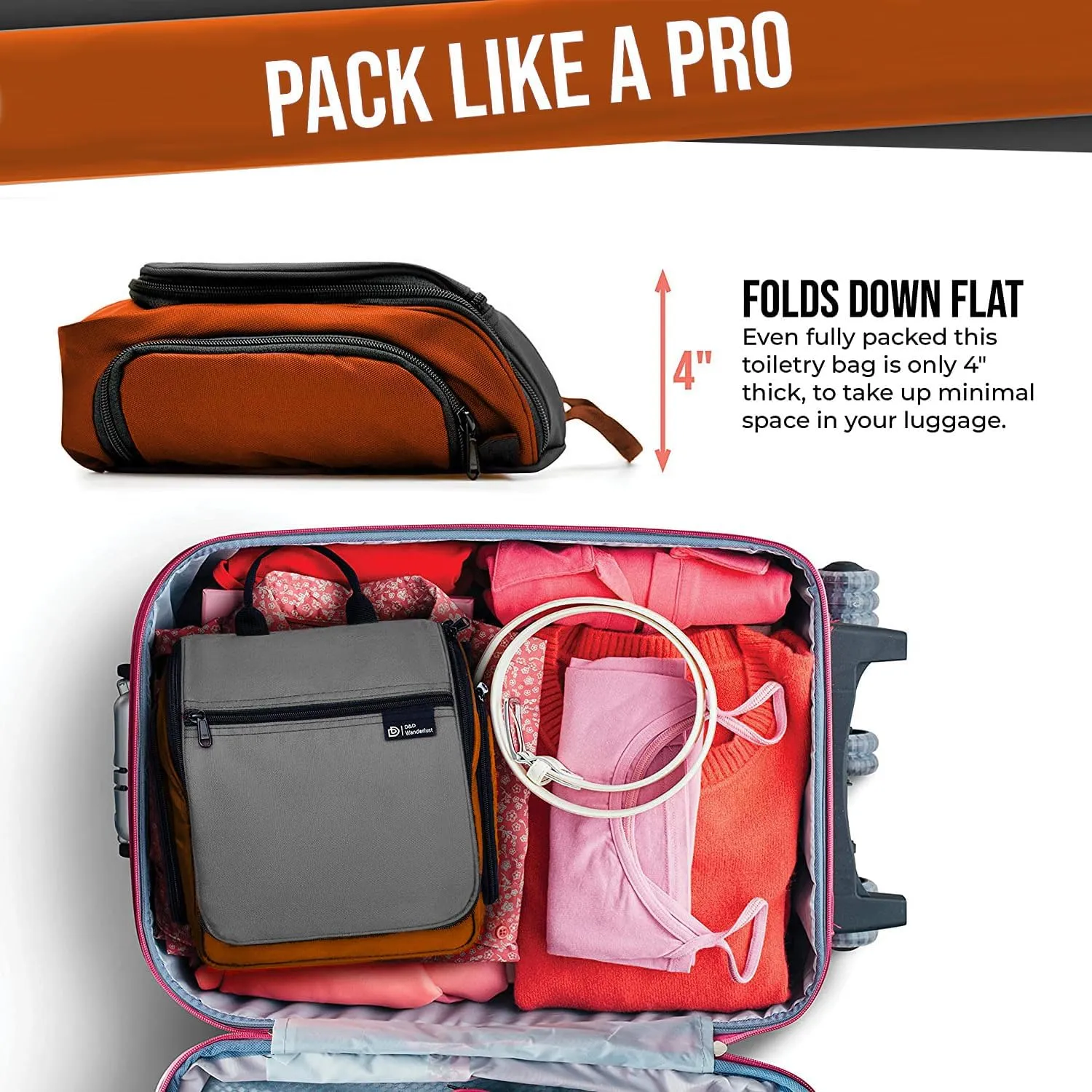 D&D Hanging Travel Toiletry Bag for Men and Women – Large Cosmetics, Makeup and Toiletries Organizer Kit with 10 Compartments, YKK Zippers, XXL Metal Swivel Hook, Water-Resistant Nylon