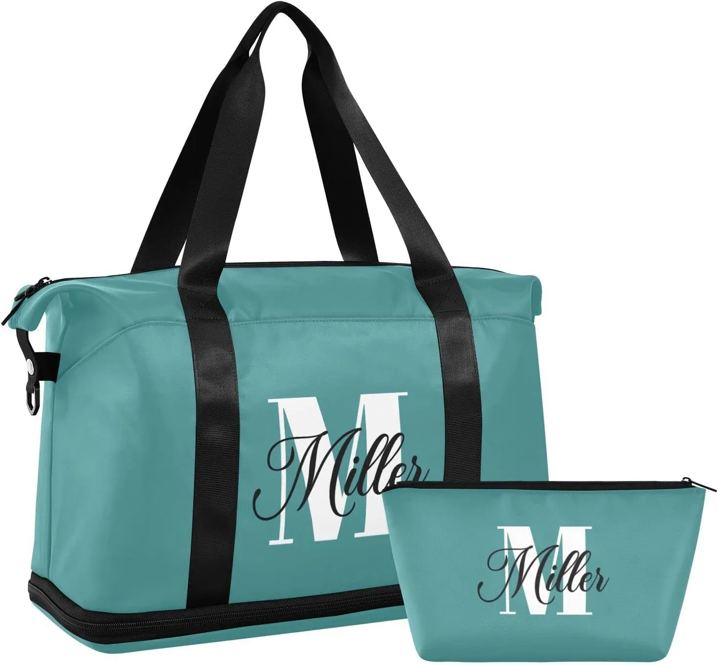 Dark Teal Custom Travel Duffel Bag for Women Men Gym Bag with Shoe Compartment Wet Pocket Personalized Carry On Weekender Overnight Bags for Hospital Gym Travel