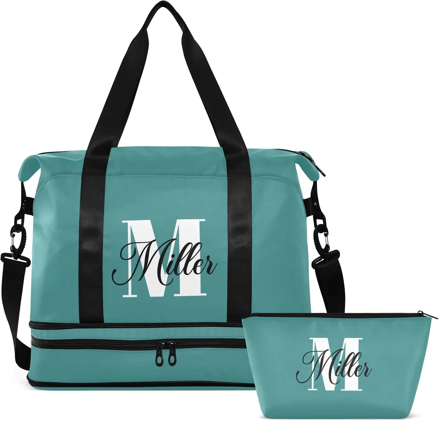 Dark Teal Custom Travel Duffel Bag for Women Men Gym Bag with Shoe Compartment Wet Pocket Personalized Carry On Weekender Overnight Bags for Hospital Gym Travel