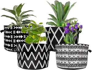 Darware 10 Gallon Grow Bags (Set of 4, Black & White Boho); Fabric Planter Bags in Geometric Ethnic Design