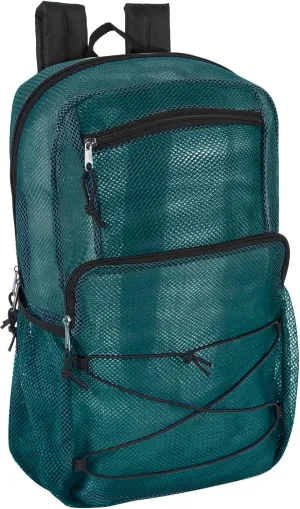 Deluxe See Through Mesh Backpack with Bungee Cord & Adjustable Padded Straps for Swimming, Travel (Green)