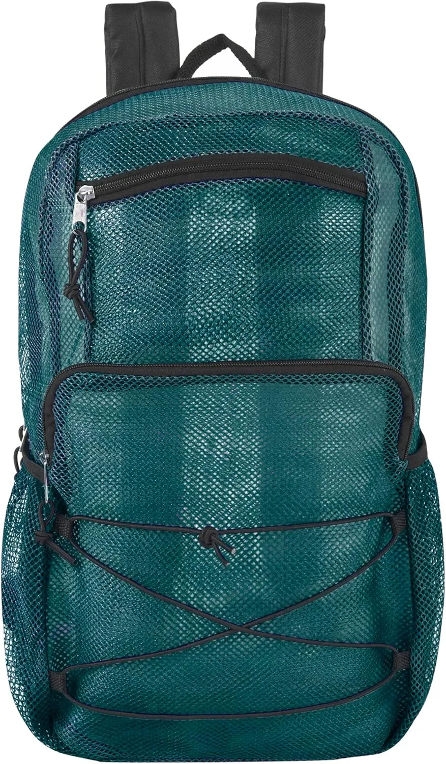 Deluxe See Through Mesh Backpack with Bungee Cord & Adjustable Padded Straps for Swimming, Travel (Green)
