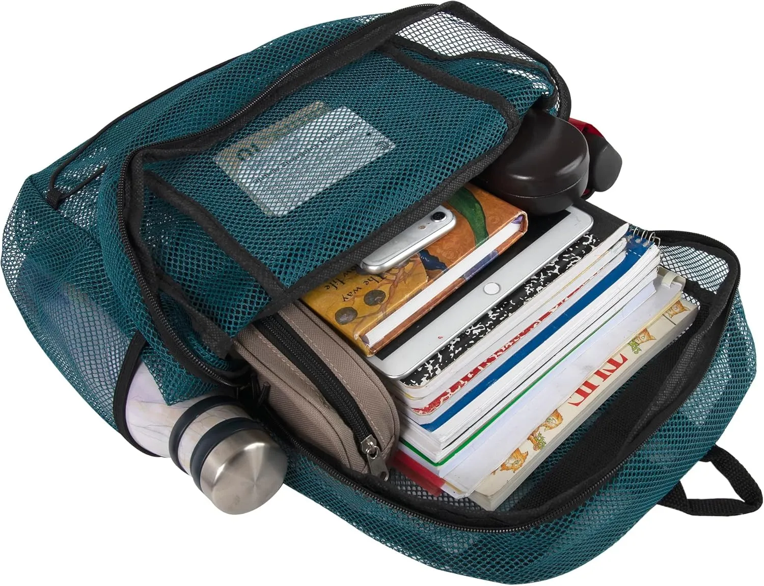 Deluxe See Through Mesh Backpack with Bungee Cord & Adjustable Padded Straps for Swimming, Travel (Green)