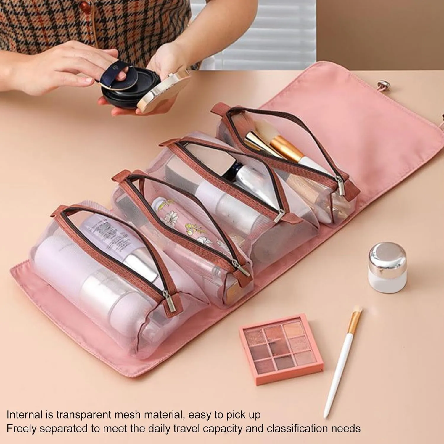 Detachable Cosmetic Bag, 4-in-1 Multifunctional Hanging Toiletry Bag, Travel Makeup Bag Organizer for Outdoor Travel, Black