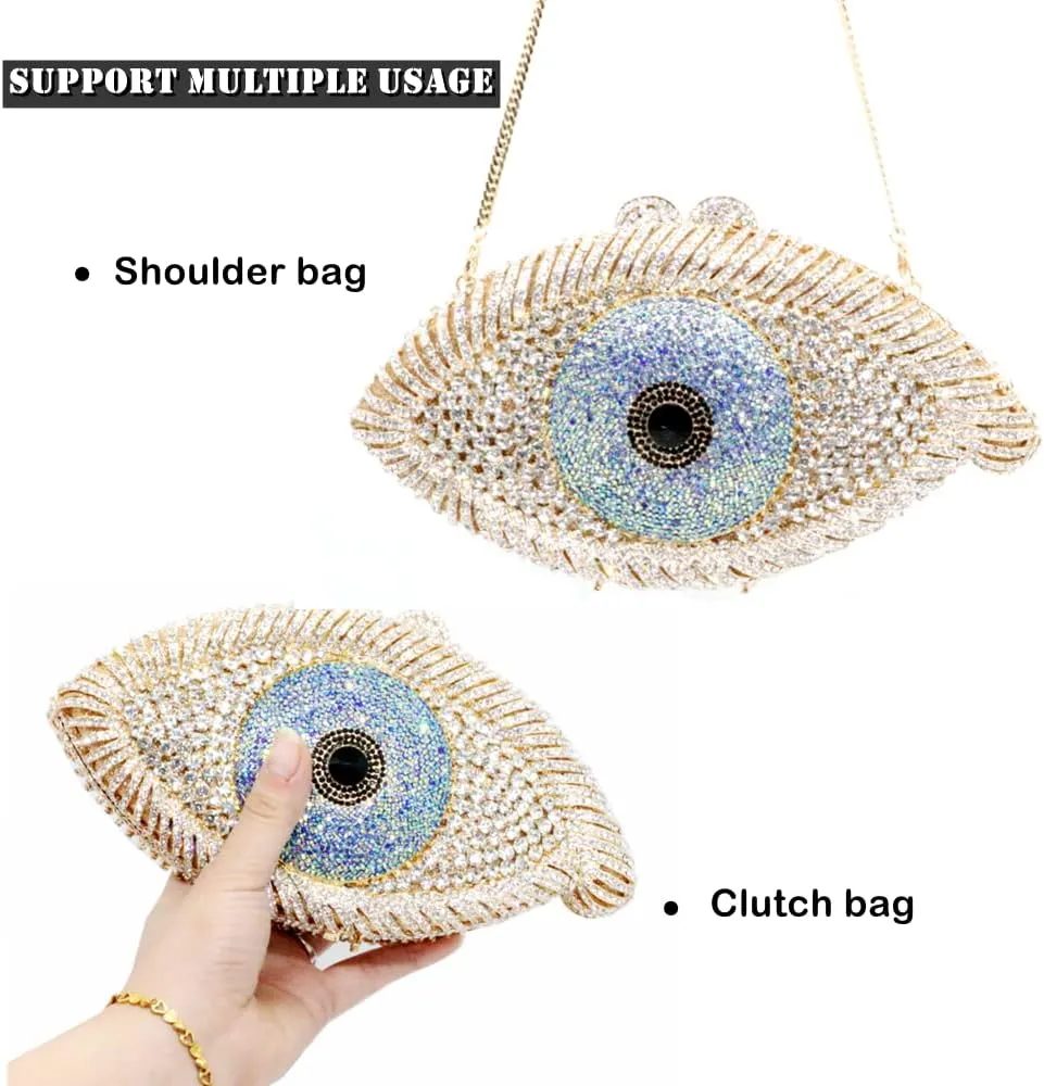 Diamond Purse Designer Evil Eye Bags Bridal Wedding Evening Bag For Women Black Rhinestone Prom Crystal Clutch
