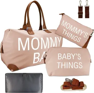 Diaper Bag Tote Set 4 items | IMPROVED X-LARGE Capacity Mommy Bag | Hospital Maternity a Weekeer Bags | Changing Pad | Baby a Mom Things Bags | Waterproof, Pink (MMBSP-01)