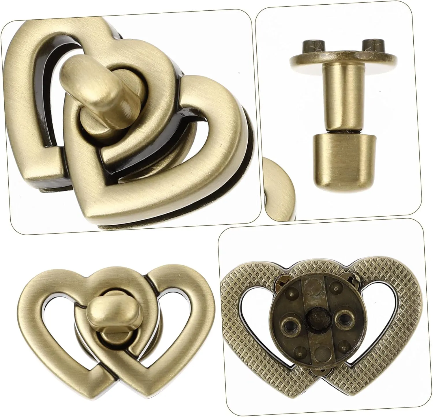 DOITOOL 4pcs Heart Turn Bag Luggage DIY Double Closure Accessories Buckles Hardwares Locks Shape