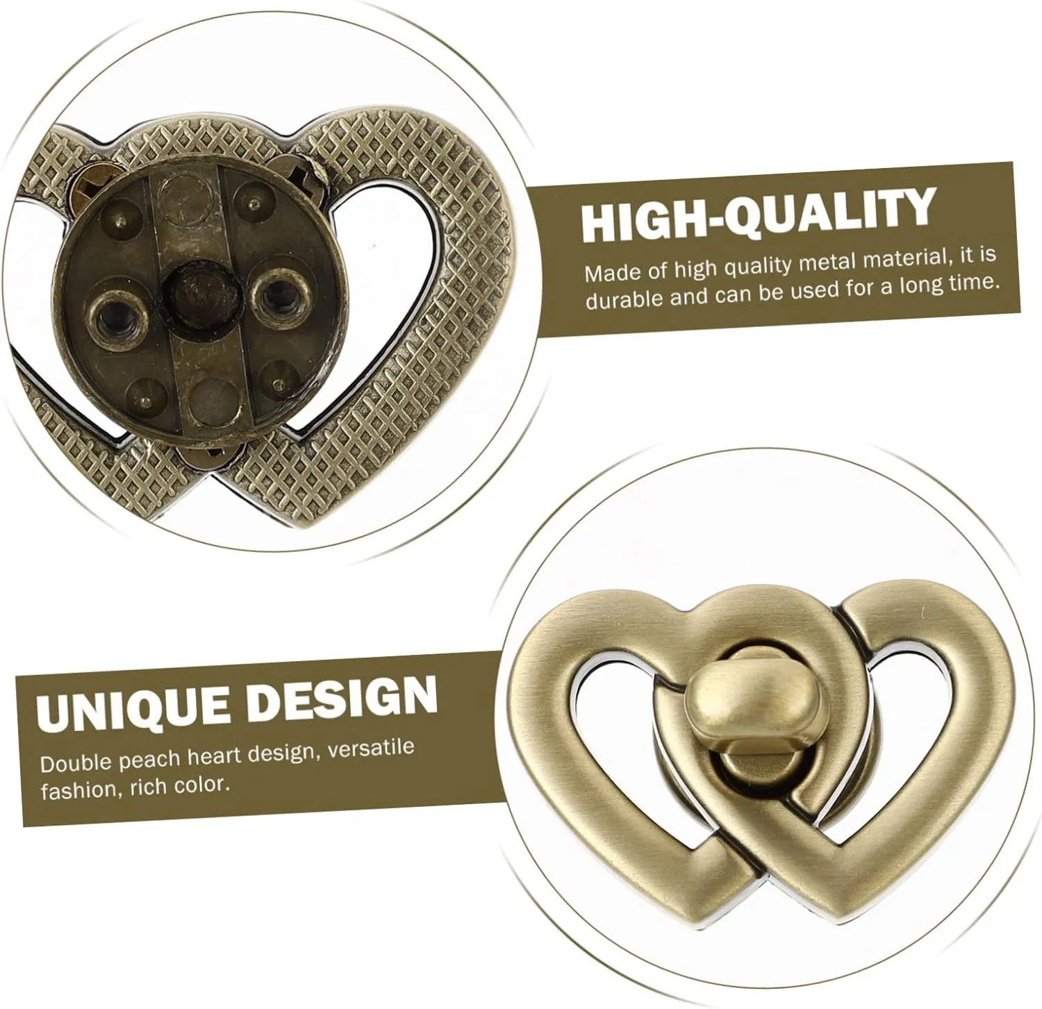 DOITOOL 4pcs Heart Turn Bag Luggage DIY Double Closure Accessories Buckles Hardwares Locks Shape